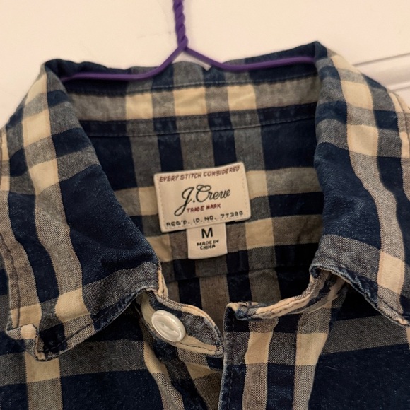 J. Crew Navy & Cream Men’s Plaid Button-Down Shirt — Size Medium EUC - Picture 2 of 4